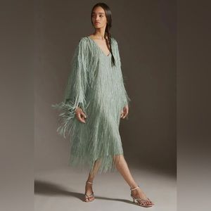 Anthropologie Fringed Shine Kaftan - green